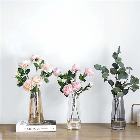 NEW West Elm XL Black Smoke Boho Clear Crystal Glass Cylinder Flower Vase Decor - Picture 3 of 10